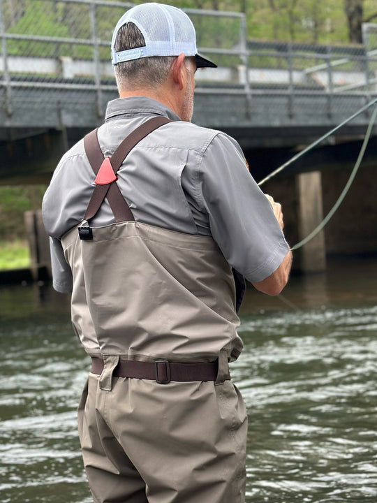 GunMetal Explorer Shirt-GameGuard - man fly fishing wearing lightweight grey shirt