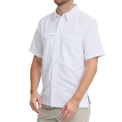 White Explorer Shirt-GameGuard- man wearing shirt built for the outdoors and sun protection