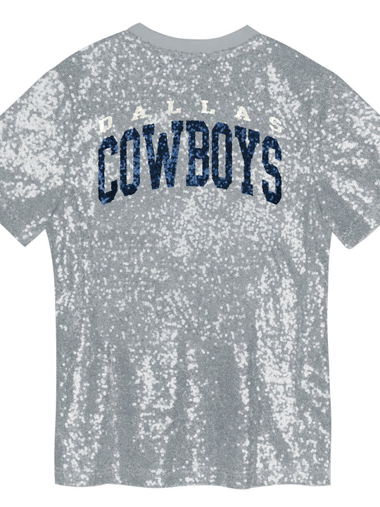 Playera Dallas Cowboys Mujer Sequin V-Neck Brillante Plateado