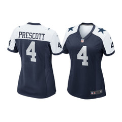 Jersey NFL Dallas Cowboys Dak Prescott #4 Nike Alternate Throwback  Color Azul Marino y Blanco para Mujer