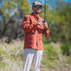 Copper Explorer Shirt | Long Sleeve-GameGuard - man fishing out in the woods 